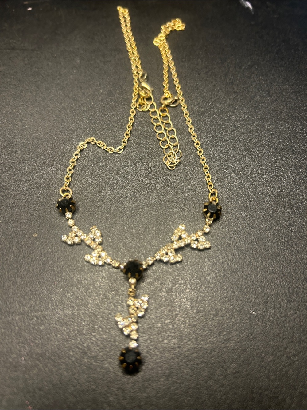 Gold-Tone Black & Crystal Pendant Necklace - Elegant Women's Jewelry